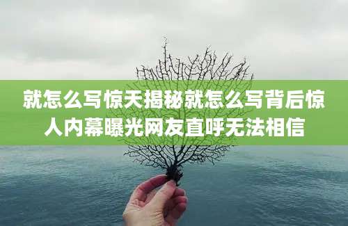 就怎么写惊天揭秘就怎么写背后惊人内幕曝光网友直呼无法相信