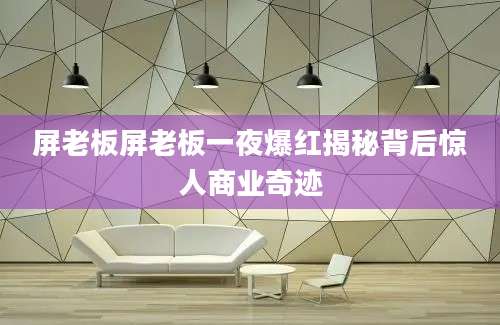 屏老板屏老板一夜爆红揭秘背后惊人商业奇迹