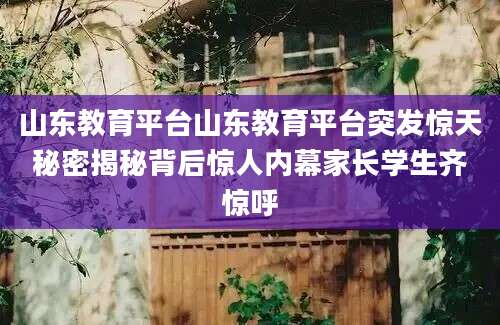 山东教育平台山东教育平台突发惊天秘密揭秘背后惊人内幕家长学生齐惊呼