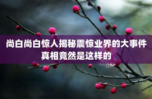 尚白尚白惊人揭秘震惊业界的大事件真相竟然是这样的