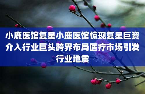 小鹿医馆复星小鹿医馆惊现复星巨资介入行业巨头跨界布局医疗市场引发行业地震
