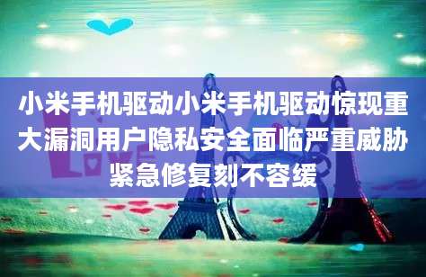 小米手机驱动小米手机驱动惊现重大漏洞用户隐私安全面临严重威胁紧急修复刻不容缓