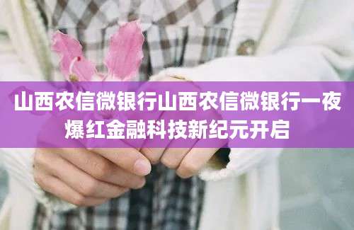 山西农信微银行山西农信微银行一夜爆红金融科技新纪元开启