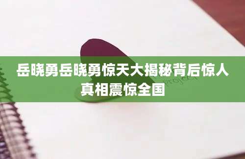 岳晓勇岳晓勇惊天大揭秘背后惊人真相震惊全国